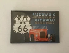 America's Highway U.S. Route 66 Hot Rod Fridge Magnet G7