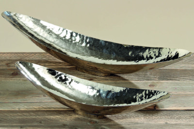 2 x Edle Deko Schale Gisa im Set  Aluminium silberfarben L48-65cm Dekoration