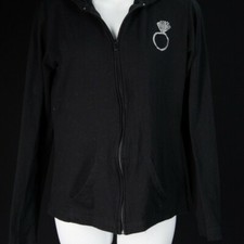 Bride jacket medium black bling rhinestones wedding ring hoodie bachelorette zip