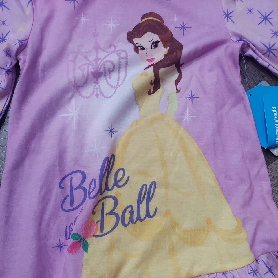 Nuevo con etiquetas Camisón Disney Store Niñas Púrpura Manga Larga Talla 4 PJ Dormir BELLE Foto 2 de 3