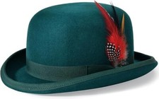 Mens Bowler Hat 100 Wool Black Womens Derby Hats with Feather 7 1/8 Green