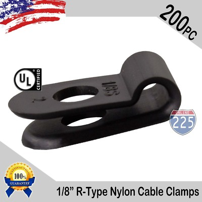 #ad 200 PCS PACK 1 8quot; Inch IN R Type CABLE CLAMP NYLON BLACK HOSE WIRE ELECTRICAL UV $11.75
