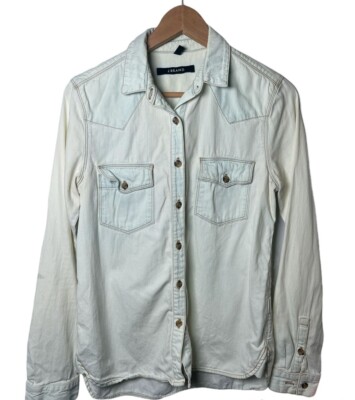 J Brand Acid Wash Denim Button Down Western Shirt Blue