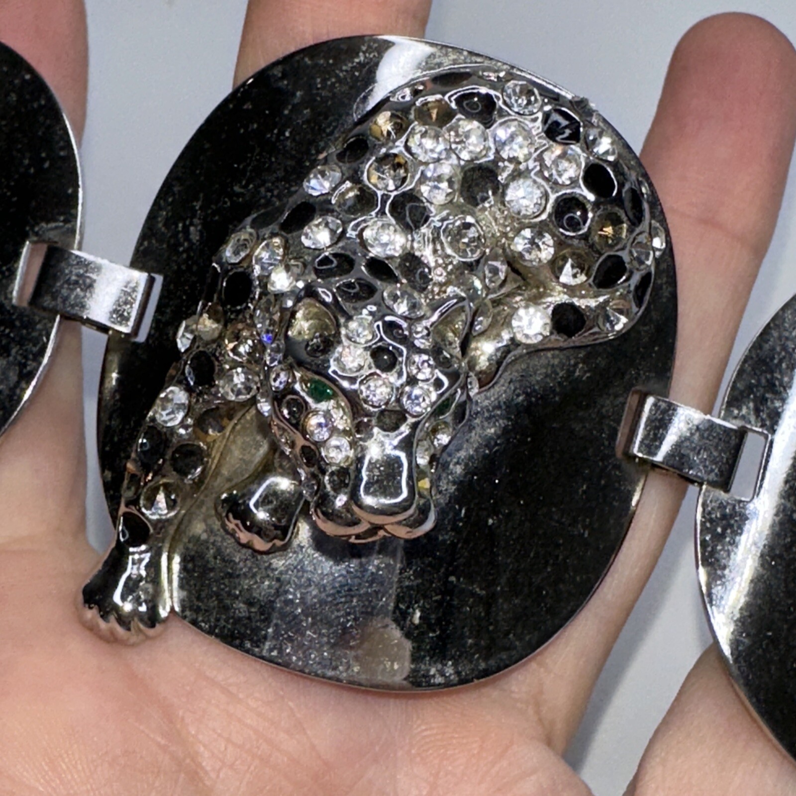 Statement Bracelet Leopard Jaguar Round Links Sil… - image 7