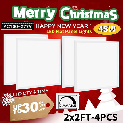 2x2 Led Flat Panel Light 4 Pack - 45W Side-Lit Recessed LED Drop Ceiling Lights
