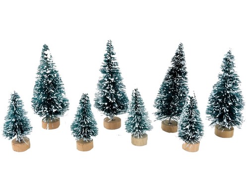 Dolls House 8 Snowy Christmas Conifer Trees Miniature Garden Scene Accessory