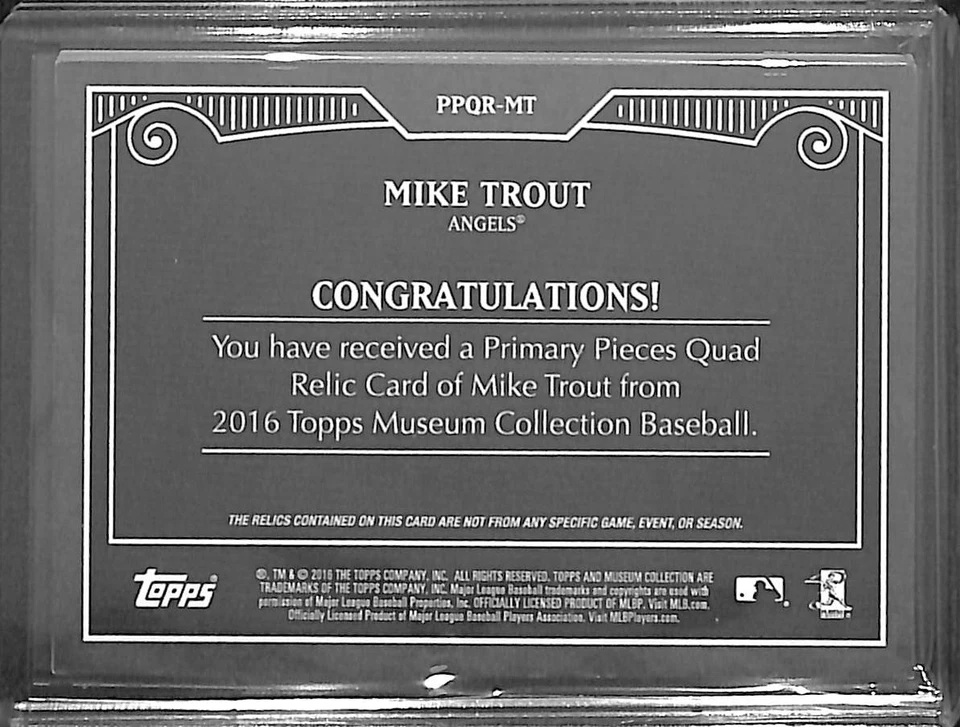 2016 Topps Museum Primary Pieces Quad Relic #PPQR-MT Mike Trout No 98 of 99 - Image 2 of 2