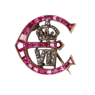 King Edward VII Cypher Brosche Anstecknadel Rosa Rubin & Weiß CZ Royal Schmuc...