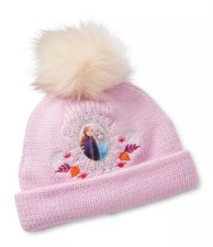 NWT Disney Frozen Elsa  Anna Knit Lined Beanie Stocking Cap w/ Pom Purple XS/S