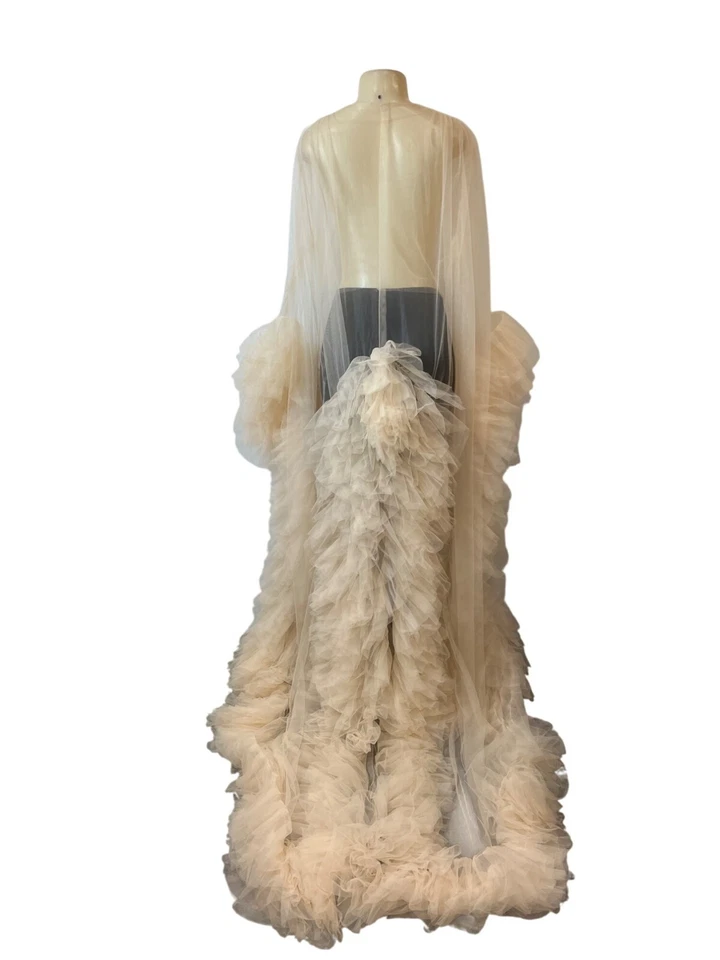 Sara Gariel Women Maternity Nude Ruffled Tulle Bridal Cape With Train One Size - Image 3 of 4