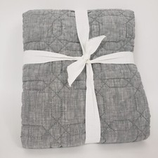 Pottery Barn Belgian Flax Linen Trellis King Quilted Sham Flagstone
