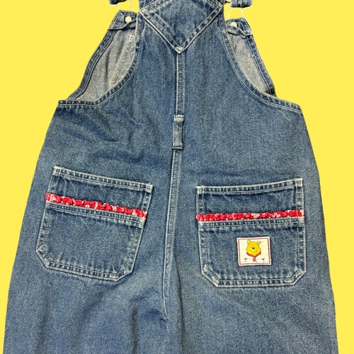 Vintage Winnie The Pooh Overalls Youth Girls Size 7/8 90s Y2K Embroidered Floral - Picture 6 of 11