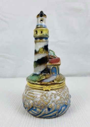 Vintage Porcelain Lighthouse Hinged Trinket Box Figurine Coastal Nautical Decor - Picture 1 of 8