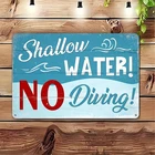 Vintage Metal Tin Sign Shallow Water No Diving Wall Decor 8x12