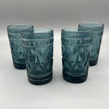 4 Vtg Indiana Glass Park Lane Colony Blue Juice Cup 4” Cobalt Pressed MCM