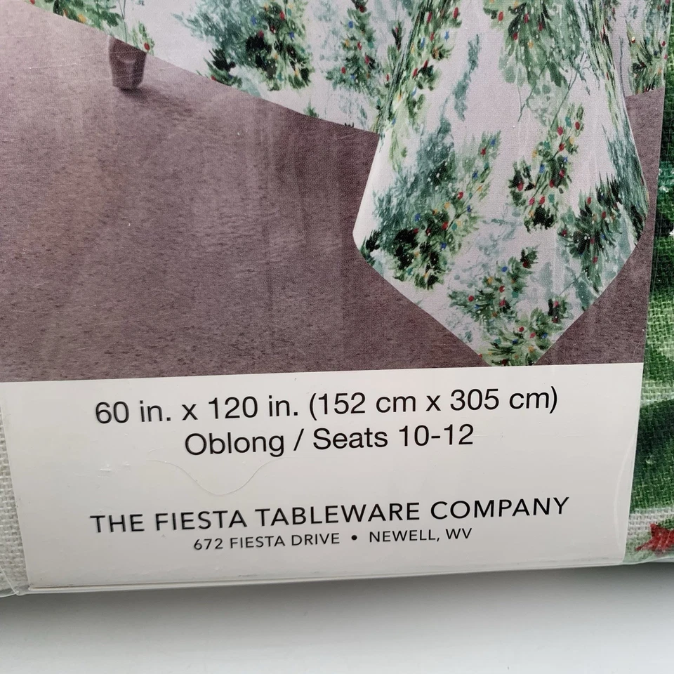 Fiesta Tablecloth Holiday Christmas Tree Tableware Green New Oblong 60” X 120” - Image 3 of 4