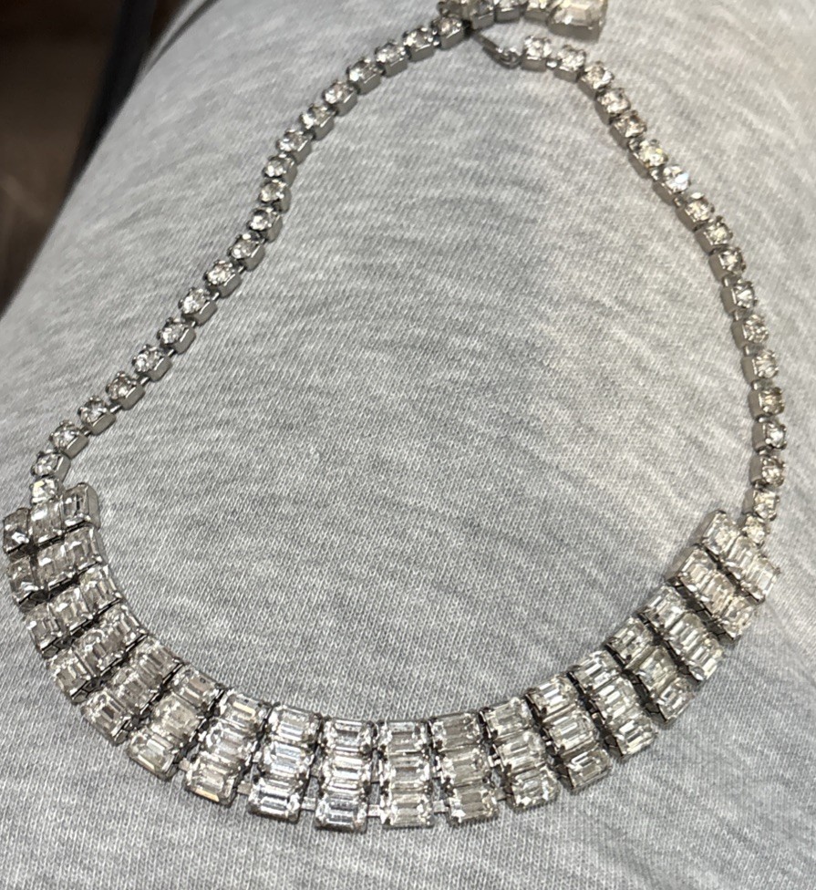 Vintsge Signed Weiss Clear Rhinestone Necklace Br… - image 9