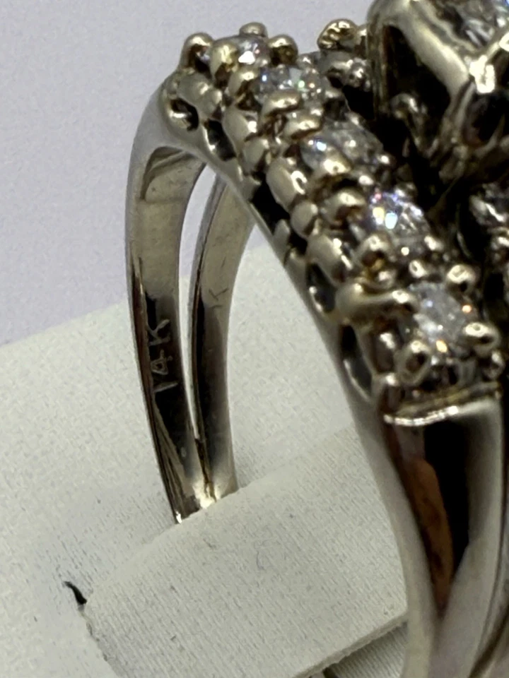 Mid Century 14k White Gold Diamond Bridal Set Engagement/Wedding Band Size 8.5 - Image 4 of 4