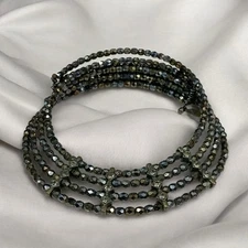 Sweet Romance Tri-level Memory Wire Necklace Brown Gold Crystal Layered