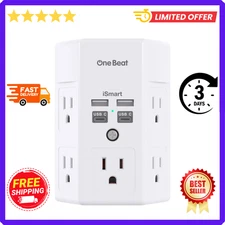 5 Outlet Extender Surge Protector Multi Plug Wall Adapter USB Charger Ports with