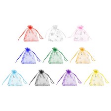 100 Pcs Organza Bag 4"x5" Sheer Butterfly Mesh Bags Drawstring Multicolor-Silver