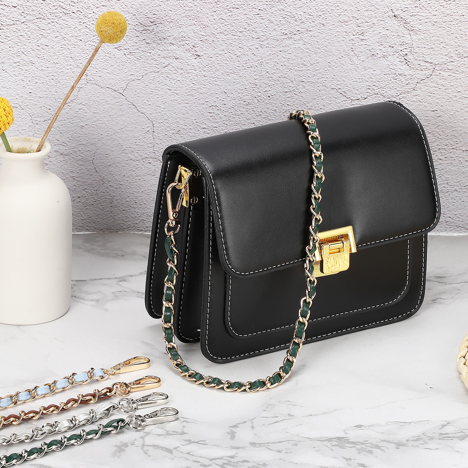 Purse Strap, 39" Leather for Shoulder and Cross Body Strap (Khaki, Silver)