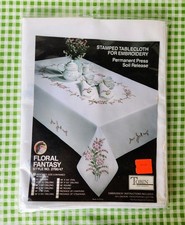Vintage Floral Fantasy Stamped Tablecloth for Embroidery 50x70 Oblong NOS
