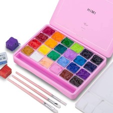 HIMI Gouache Paint Set, 24 Colours x 30ml with 3 Brushes & a Palette, Uniq)