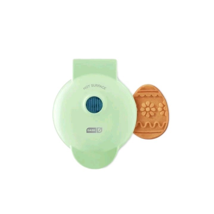 NEW Dash Easter Egg Mini Waffle Maker Teal Green Non-Stick 4" NWT Recipe Book