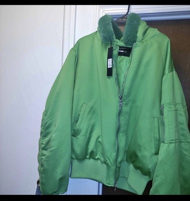 NOVA MEN Men's Green Bomber Jacket Hooded Full Zip Stand-Up Collar Size XL