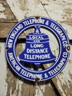 VINTAGE TELEPHONE PORCELAIN SIGN AMERICAN TELEGRAPH NEW ENGLAND PHONE BOOTH SIGN