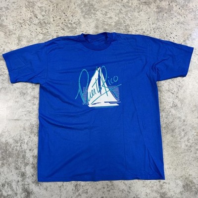 Vintage Puerto Rico Shirt Mens Extra Large Blue Sailboat Graphic Tee 80s 90s