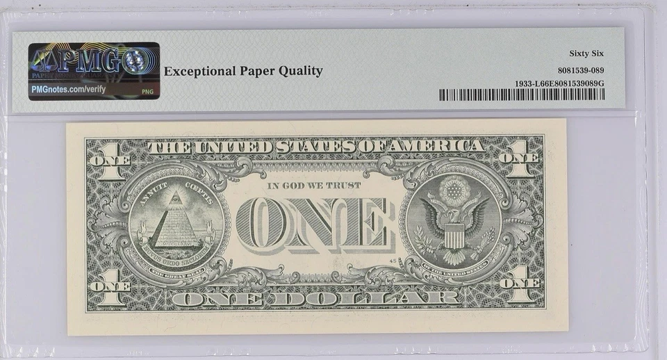 2006 $1 Repeater Serial Number 56825682 PMG Graded 66EPQ Gem Unc Fr#1933-L - Image 2 of 4