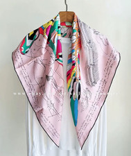2026 Sallys 18 Momme Twill Silk Wrap Scarf Fly Horse Print Double Face Shawl 35"