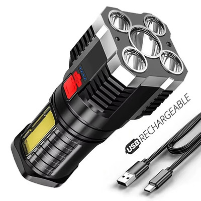 5 LED High Power Taschenlampe Wiederaufladbar Camping Strahler Seitenlicht 3 Modi