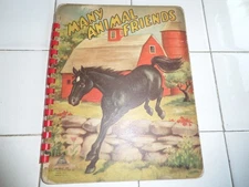 Many Animal Friends, VINTAGE Spiral Book,1947(Saalfield Children's)