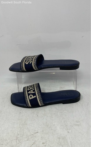 Nicole Miller Paris Damen-Slipper schwarz bedruckt offene Zehenpartie Pantoletten Größe 7