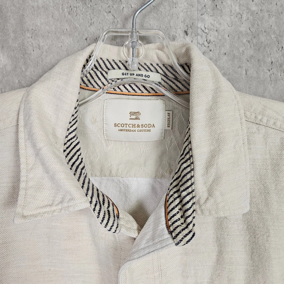 Scotch & Soda L Beige Ropa de Trabajo Camisa Chaqueta Mangas a Rayas Mezcla de Algodón Bolsillos Foto 3 de 4