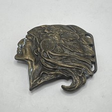 Vintage Solid Brass Native American Indian Chief Head Belt Buckle Western 3x3