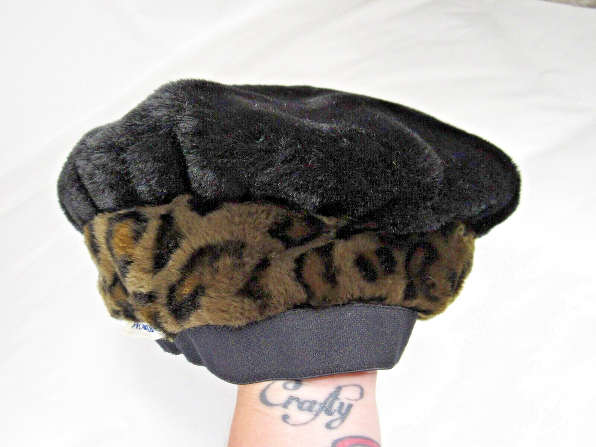 Retro Nordstrom Black & Leopard Faux Fur Hat - Belgium 