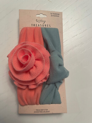 NWT Tiny Treasures 2 pk Bow Headwraps Coral Light Blue Headband Baby Girl Infant
