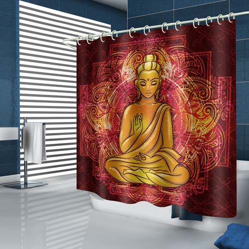 Buddha Shower Curtain Bathroom Rug Set Non-Slip Thick Bath Mat Toilet Lid Cover - Picture 10 of 12