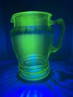 Vintage 1930s Anchor Hocking Pillar Optic Glass Pitcher Green Depression Uranium