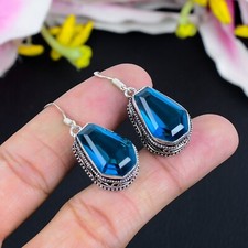 Indicolite Tourmaline Gemstone Handmade 925 Sterling Silver Jewelry Earring