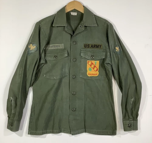 Vintage Vietnam Era U.S. Military Army OG-107 Green Cotton Sateen Shirt Sm Named
