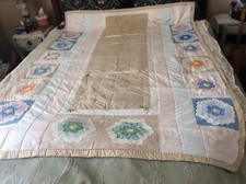 Vintage Grandmothers Flower Garden Hand Stitched Patchwork Quilt 60" X 82"