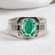 Emerald Oval Cut Gemstone With 925 Sterling Silver Ring For Men's 938