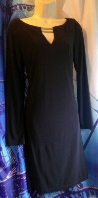 NEW ''Vince Camuto'' Gold Band V-Neck/Full Gold Zipper/Long Sleeve DRESS Sz 8