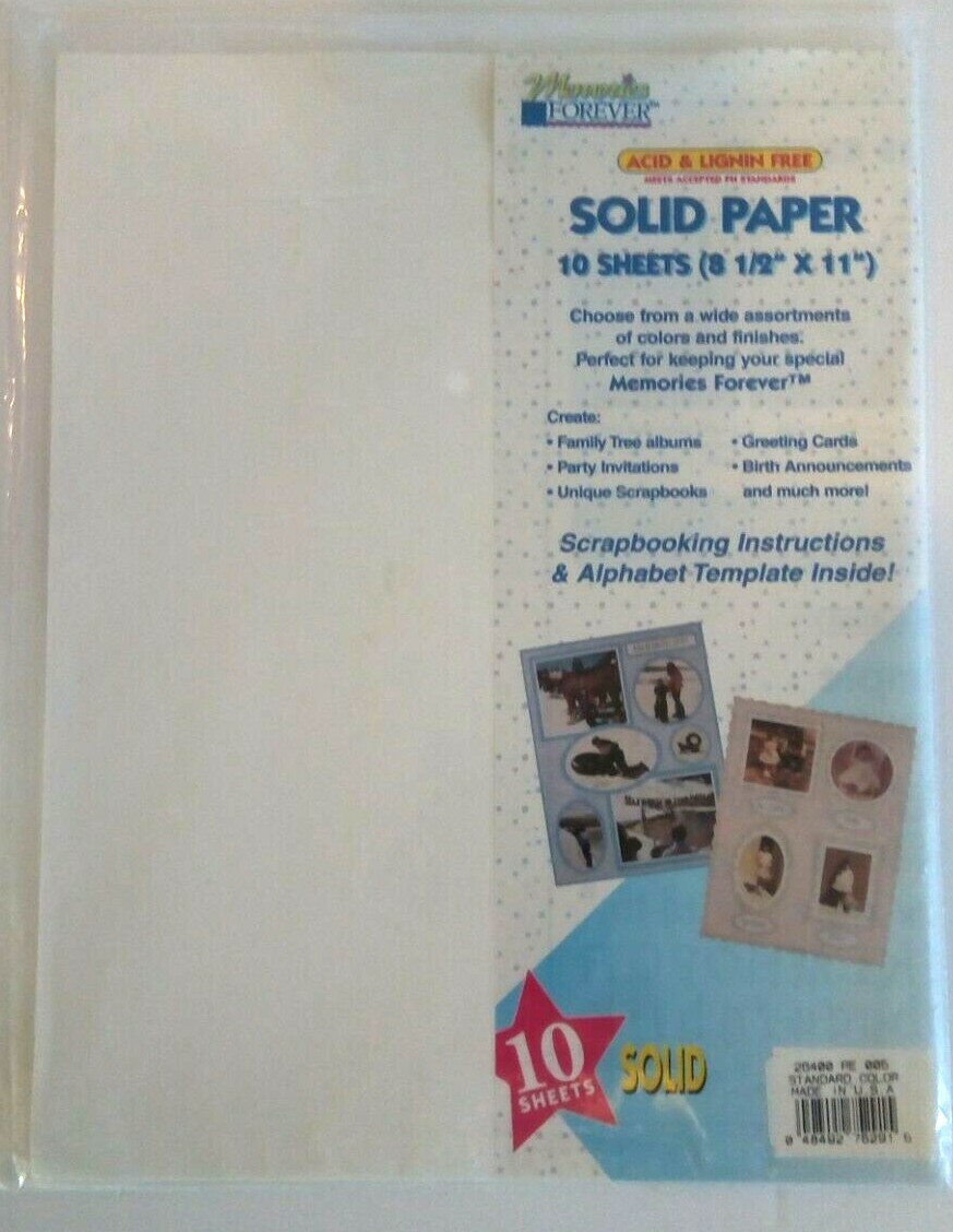 Memories Forever Scrapbooking Paper Solid 10 Sheets Acid Free 8.5" x 11" 