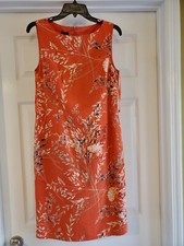 Talbots Dress 6 Coral Pink Floral Sheath Knee Length Lined Sleeveless Women